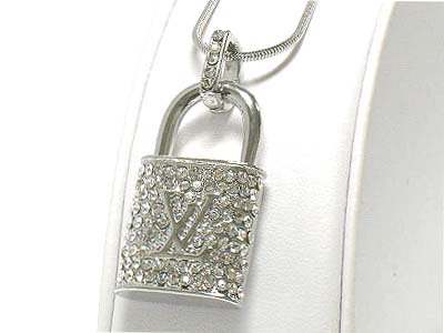 Ccrystal padlock necklace(E1270SL-121044)
