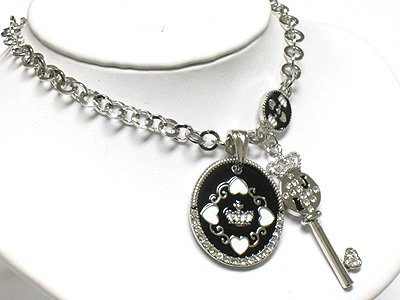 Key & round pendant necklace(R1275BK-29108)