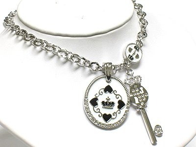 Key & round pendant necklace(R1275WH-29109)