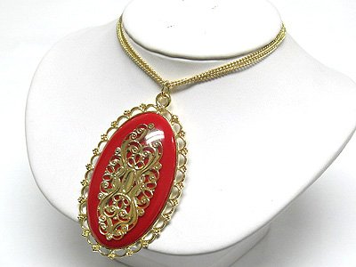 Metal filigree oval pendant (C1245RD-22532)
