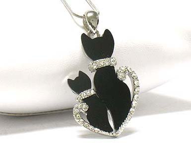 Dual cat pendant necklace (E1261BK-12493)