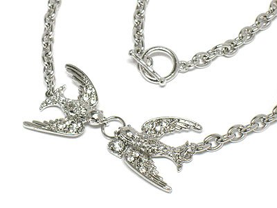 Double crystal bird necklace