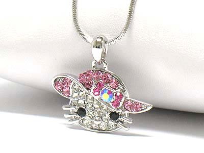 Pink hat cat necklace(R1241CL-1396)