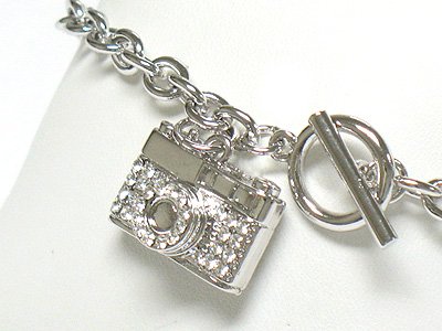 Crystal camera charm toggle bracelet(R1145SL-32536)