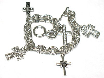 Crystal cross toggle charm bracelet(J1153SL-32515)