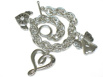 Heart and angel charm dangle bracelet(J1137SL-32517)