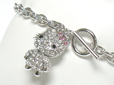 Crystal nodding cat charm toggle bracelet(R1149SL-32526)