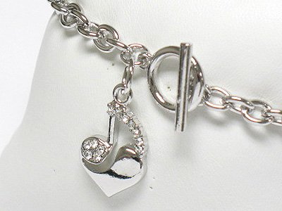 Music note theme heart charm bracelet(R1135SL-32395)