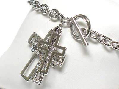 Multi cross charm toggle bracelet(R1149SL-32392)