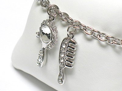 Mirror and comb charm dangle bracelet(R1149SL-32393)