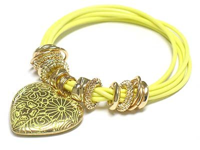 Filigree heart charm bracelet(D11141YL-2539)