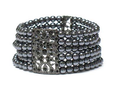 Crystal deco multi row pearl beads bracelet(L11153GR-12914)