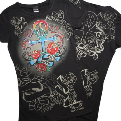 Rhinestone ANKH/PEACE/CROSS Tee Shirt (KDC5011SS)