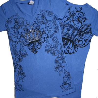 V Neck Rhinestone CROWN Tee Shirts