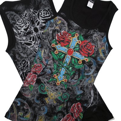 Rhinestone CROSS/ROSES TANK TOPS