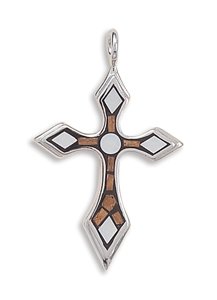 Wood and Shell Mosaic Cross Pendant(73230)