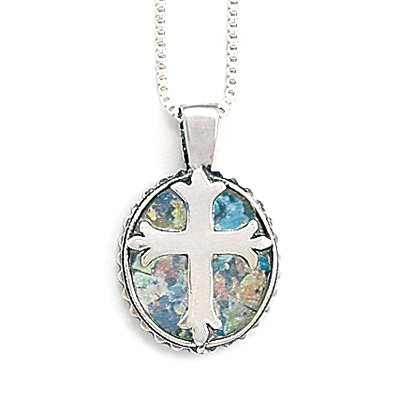 Round Ancient Roman Glass Cross Necklace(5471)