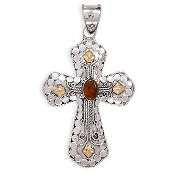 14 Karat Gold Plate Cross with Baltic Amber(5716)