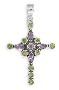 Amethyst and Peridot Cross Pendant(7692)