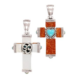 Sponge Coral and Shell Reversible Cross Pendant(72204)