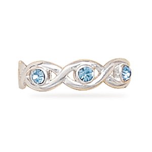 Swirl Toe Ring with Light Blue Crystal