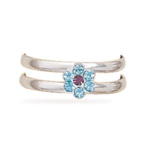 Light Purple and Blue Crystal Flower Toe Ring(9494)