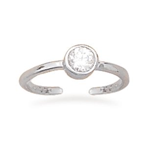 Rhodium Plated Round CZ Toe Ring(9608)
