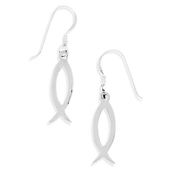 Polished Cut Out Ichthys Earrings on French Wire(63872)