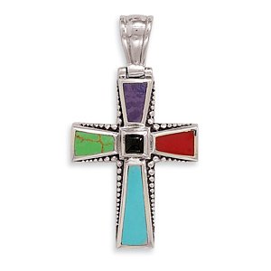 Multicolor Stone Cross Pendant(72013)