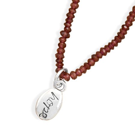 Garnet Bead Necklace with "hope" Charm(33229)