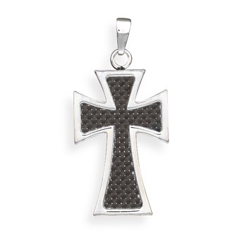 Stainless Steel Cross Pendant with Checked Center(73528)