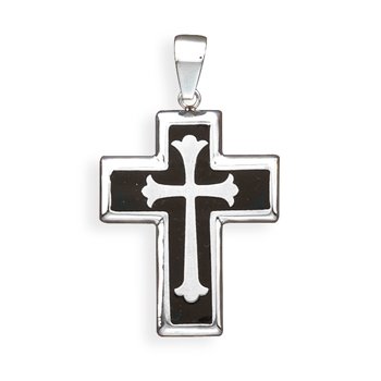 Stainless Steel and Black Resin Inlay Cross Pendant(73524)