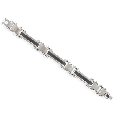 Men's Stainless Steel and Black Link Bracelet(22939)