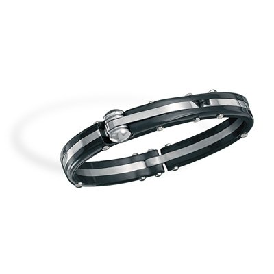 Stainless Steel and Black Plastic Men's Bracelet(22932)