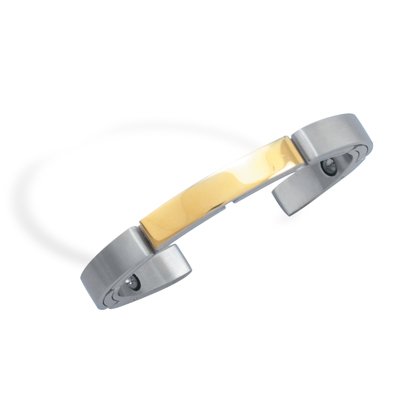 Stainless Steel and 14 Karat Gold Plated Cuff Bracelet(22926)