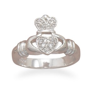 Rhodium Plated CZ Claddagh Ring(82826)