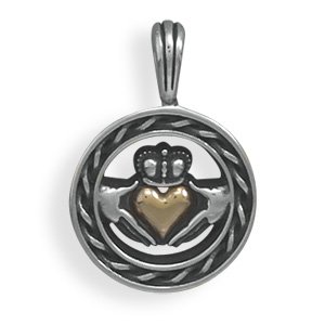 Sterling Silver 14 Karat Gold Claddagh Pendant(73773)