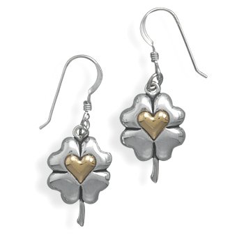14 Karat Gold Clover with Heart Earrings(64727)