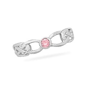 Celtic Design Toe Ring with Pink Crystal(9984)