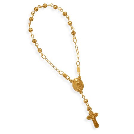 7" 14 Karat Gold Plated Rosary Bracelet(23011)
