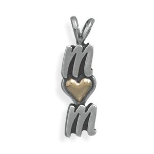 Sterling Silver and 14 Karat Gold "MOM" Pendant(73813)