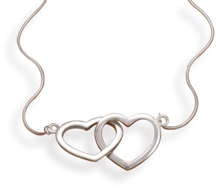 17" Rhodium Plated Linked Heart Necklace(33286)