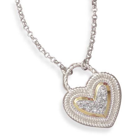 Two Tone Heart Shape CZ Necklace(33236)