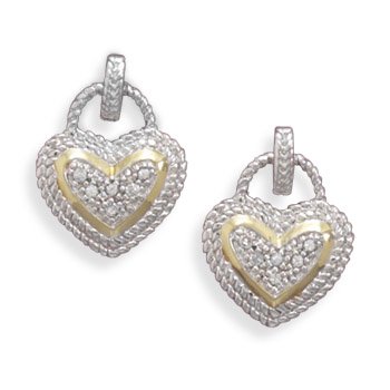 Rhodium Plated 2 Heart Shape CZ Earrings(64618)