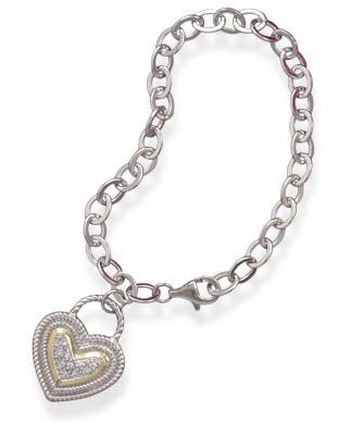 Two Tone Heart Shape CZ Bracelet(22966).