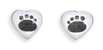 Heart Stud Earrings with Paw Prints(64405)