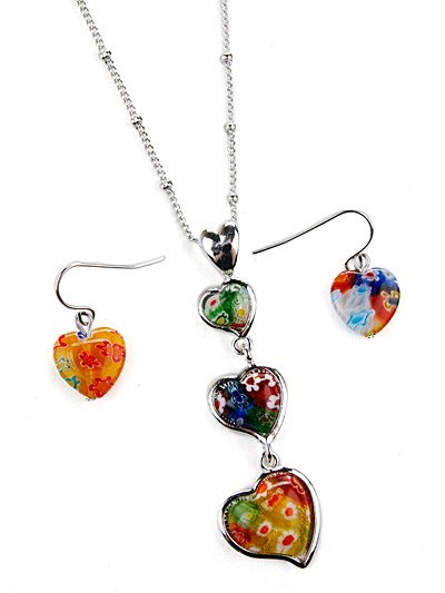 Floral glass ascending heart charm pendant set(n646bl_18HD)