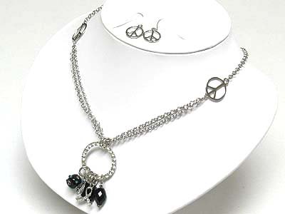 Peace Symbol necklace set(N1345BK-51539)