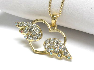 Crystal flying angel heart peandant necklace(J1241GD-5898)