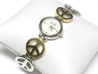Metal peace mark link band watch(E15121TT-42451)